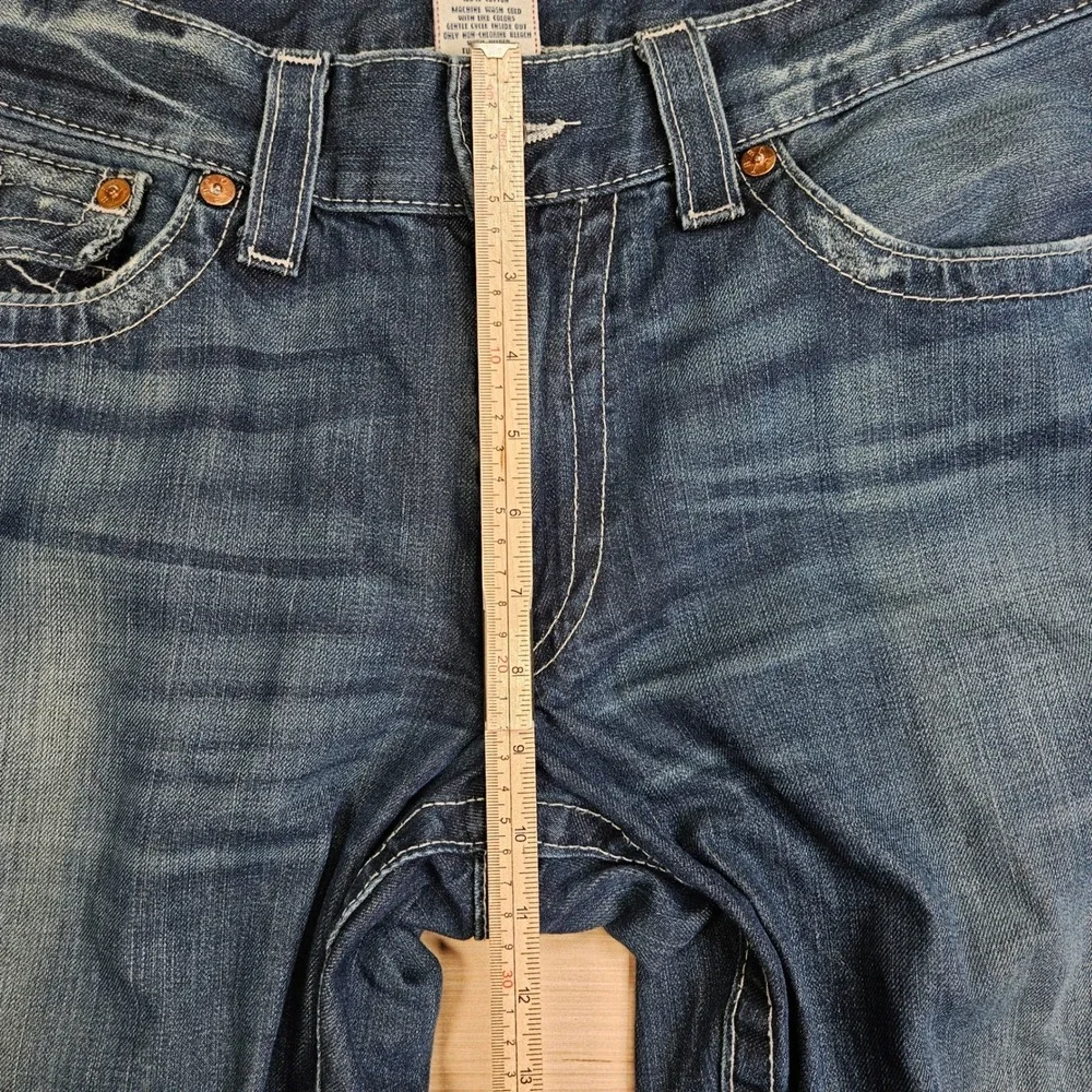 True Religion Ricky Jeans Mens 36x32 Blue Straight Leg Big T Stitch Made In USA